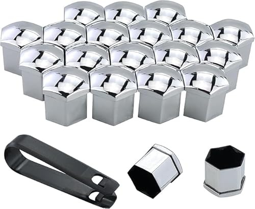 HYLLYP 20 Pièces Cache Ecrou Capuchon pour Citroen C5 Tourer 2008-2018, D'Écrou de Roue Capuchons de Boulon de Roue Couvre-Écrous Boulon Ecrou Couvre avec Outil de Suppression (17MM),Silver