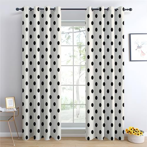 Venivici Polka Dot Vorhänge Wohnzimmer Schlafzimmer - Geometrisch Punkte Schwarz Weiß Vorhang 160 cm Lang Blickdicht, Gardinen mit ösen, Verdunklungsvorhänge Kinderzimmer, Thermovorhang 2er Set