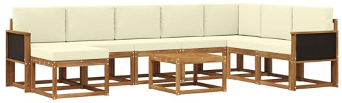 vidaXL Outdoor-Sofagarnitur 9 pcs Natur und Creme Massivholz Akazie, Moderne Garten-Sofaset, wetterresistent, Lounge für den Garten, Akazienholz, Bequeme Sitzgelegenheit draußen