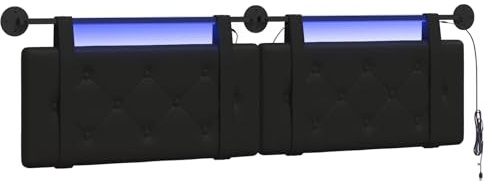 vidaXL Hängendes Kopfteil Mit LED Licht Schwarz Kunstleder, Elegantes Schlafzimmermöbel, rechteckige Wandkopflehne, gepolsterte Rückenlehne, zeitgemäßes Design