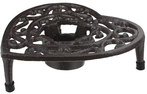 SHINEOFI Calentador de Tetera de Hierro Fundido con Diseño de Trípode Estable y Forma de Corazón, Soporte Rústico para Café, Té y Velas Decorativas Hogar