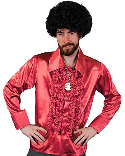 MENS 70S DISCO SHIRT FANCY DRESS COSTUME WITH FRILLS - NIGHT FEVER STYLE FUNKY SHIRT WITH BIG COLLAR AND CUFFS - AVAILABLE IN 6 COLOURS AND 5 SIZES