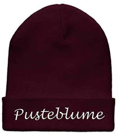 printplanet Beanie-Mütze mit Namen Pusteblume Bestickt - Farbe Burgundy - personalisierte Mütze, Strickmütze, Namensstickerei