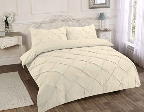 La Ritzy Duvet Cover Set Plain Pintuck Polycotton Bedding (Cream, Double)
