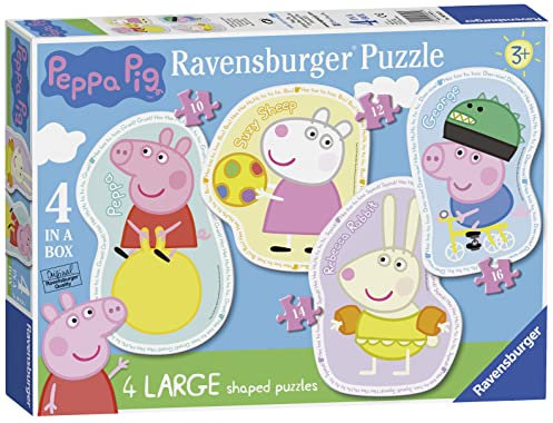 Ravensburger Peppa Pig 4 Large Shaped Jigsaw Puzzles (10, 12, 14, 16 Pieces) for Kids Age 3+