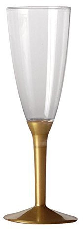100 Flute in plastica con gambo ORO Satinato - Flutes rigidi monouso con Corpo trasparente - Calice da Spumante - bicchieri da champagne - 100 pezzi - per feste, anniversario, matrimonio ecc.