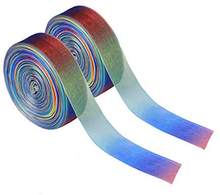 QH-Shop Organza Bänder 100 Yard Schimmer Sheer Organza Regenbogen Gradient Farben Band für Geschenk DIY handgefertigt Schleife Hochzeit Decor 25mm