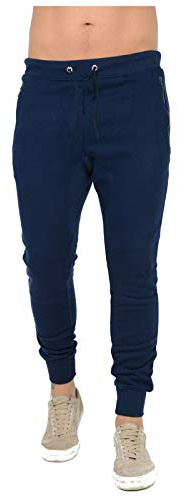 MyShoeStore Mens Slim Fits Tracksuit Bottoms Skinny Joggers Sweat Pants Fleece Jogging Ribbed Cuffed Ankle Waist Band Casual Gym Work Out Combat Track Jog Trousers Sweat Pants (Fleece Navy,M)