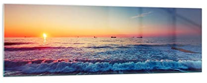Panorama Bilder auf Glas 160x50cm Glasbild Meer Strand Welle Groß XXL Wanddeko Bild im Glas Schlafzimmer Küche Wandbilder Dekoration Wohnzimmer Modern Wall Decor Wand Kunstdruck Art GAB160x50-3613