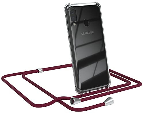 EAZY CASE Handykette kompatibel mit Samsung Galaxy A20e Handyhülle mit Umhängeband, Handykordel mit Schutzhülle, Silikonhülle, Hülle mit Band, Stylische Kette mit Hülle für Smartphone, Burgunder Rot