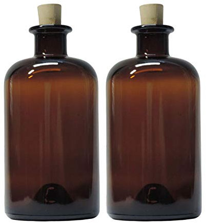Mikken - 2 bottiglie da farmacia, 500 ml, con tappo in sughero e etichette