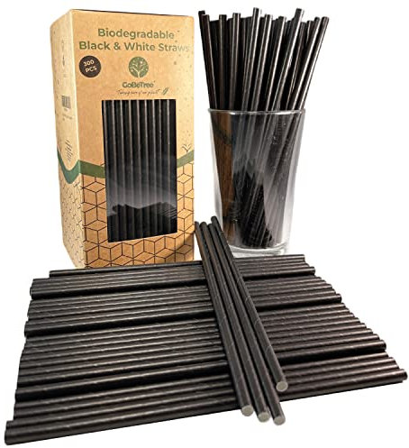 300 Pailles en Papier Biodégradables Noires, Pailles Jetables Écologiques Compostables. Idéales pour Fêtes, Anniversaires et Célébrations. Boissons Froides et Chaudes