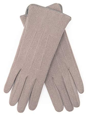 EEM Damenhandschuhe 100% vegan, elastisches Jerseymaterial, Touchfunktion, kuscheliges Teddyfleece Futter, grau melange onesize