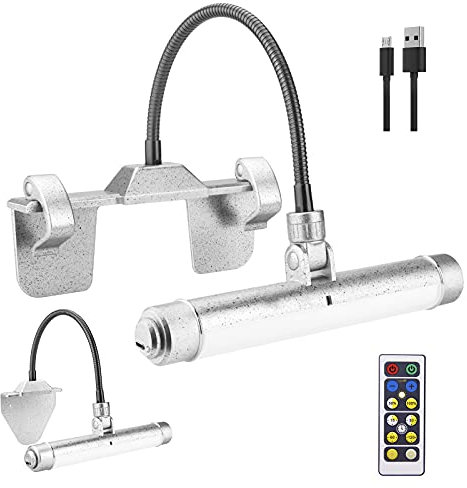 HONWELL Bilderleuchte Batterie LED Wandleuchte mit Fernbedienung 360° Schwenkarm Wiederaufladbare Dart beleuchtung Kabellos Malleuchte, Bilderlampe mit 3 Beleuchtungsmodi zum Malen Art, Silber