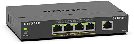 NETGEAR 5 Port Gigabit Ethernet Smart Managed Plus PoE Switch (GS305EP) - with 4 x PoE+ @ 63 W, Desktop/Wall mount