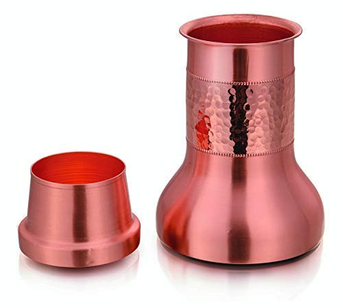 Wasserflasche, gehämmert Kupfer-Zuckerdose, Vintage-modernes Design, genießen Sie die gesundheitlichen Vorteile sofort ein ayurvedisches Kupfergefäß Reise-Wasserflasche aus reinem Kupfer, 900 ml