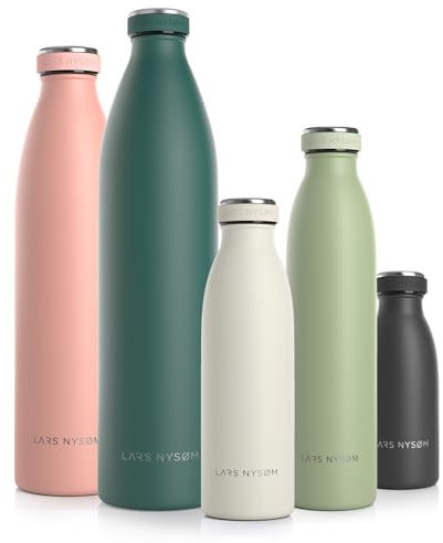 LARS NYSØM Gourde INOX 500ml | 0.5L Bouteille d’eau isolée | Gourde étanche pour Le Sport, la Bicyclette, Les Enfants (Almond Beige, 500ml)