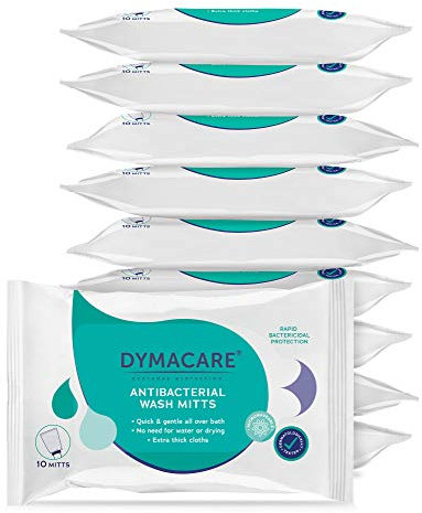 DYMACARE Hygienic Wash Mitts | Rinse-Free, Alcohol-Free Adult Body Wash Cloths | Wet Wipe Mitts for Body, Hands & Face