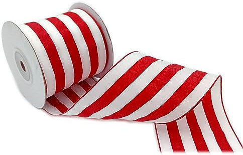 CSZD RIBBON Weihnachtsband mit Draht, 6,3 cm breit, 9,1 m lang, rot und weiß, patriotisch, verdrahtet, für Weihnachtsbaum, Geschenkverpackung, Basteln, Zuckerstange, DIY-Dekoration, Kränze, Schleifen