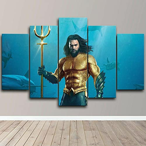 104Tdfc 5 teilig Bilder wandbild 200x100CM Aquaman-König-Film 5 TLG Modulare Wandkunst Wandaufkleber Teiliges Vlies Leinwandbild Dekoration