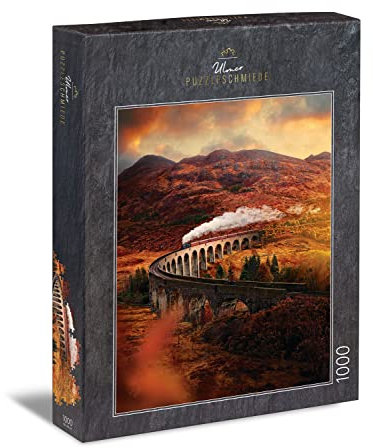 Ulmer Puzzleschmiede - Puzzle „Glenfinnan-Viadukt“ - Malerisches 1000 Teile Schottland-Puzzle – Das Eisenbahn-Viadukt in den schottischen Highlands - bekanntes Film-Motiv