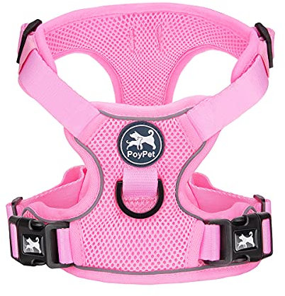 PoyPet Reflektierendes, weiches, atmungsaktives Hundegeschirr aus Mesh, erstickungsfreie, doppelt gepolsterte Weste mit verstellbarem Hals und Brust(Hell-Pink,M)