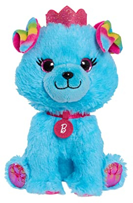 Just Play Barbie Plüsch Princess Puppy 18cm, aus super weichem und kuscheligem Stoff, mit schönen Glitzeraugen, Regenbogen Pelz Details auf den Ohren und einem funkelnden rosa Tiara, ab 3 Jahren