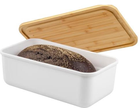 bremermann Brotkasten mit Bambus-Deckel, Brotbox mit Schneidebrett, Brottopf (Weiß)