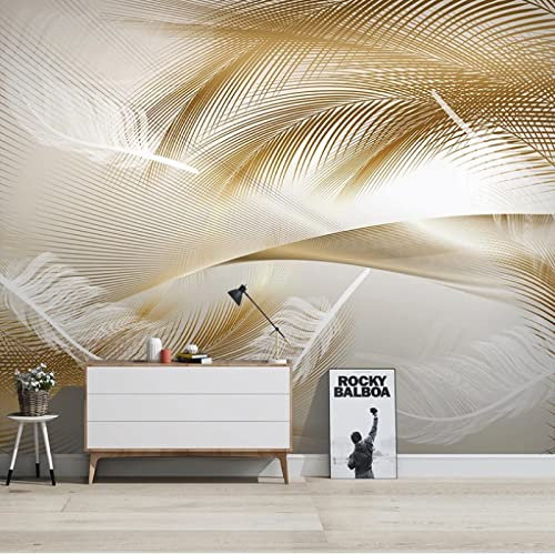 Fototapete 3D Effekt Moderne Kunst Tapete 3D Goldene Feder Abstrakte Linien Vlies Fototapete Wohnzimmer Schlafzimmer Wohnkultur 350(W) X256(H) Cm