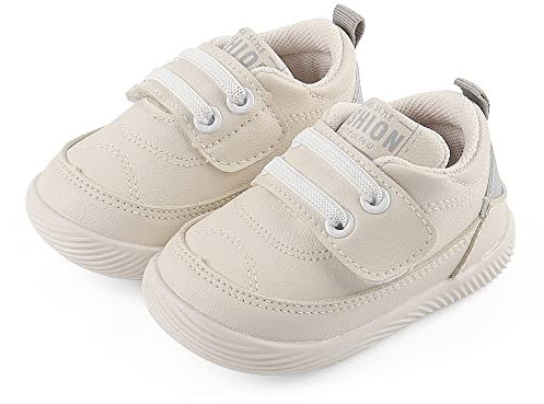 LACOFIA Zapatos Primeros Pasos Infantil Zapatillas de Deporte con Suela de Goma Antideslizante para Bebé Niños Blanco/Gris 17(CN 15)