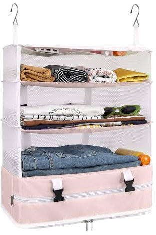 Surblue Kleiderschrank-Organizer zum Aufhängen 3 Ebenen faltbar, waschbarer Oxford-Stoff mit 2 Haken Rosa XL