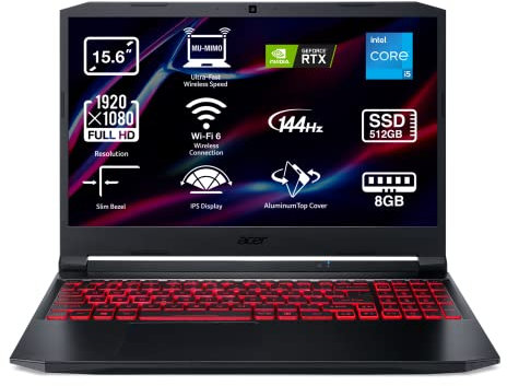 Acer Nitro 5 AN515-57 - Ordenador Portátil Gaming 15.6 Full HD IPS (Intel Core i5-11400H, 8GB RAM, 512GB SSD, NVIDIA RTX 3050, Sin sistema operativo) Color Negro - Teclado QWERTY Español