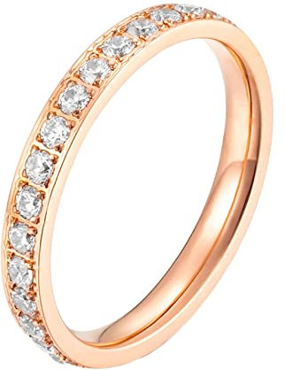 Epinki 3MM Anneau Bijoux Femme, Bague Strass Empilable Or Rose avec Zirconium Blanc Bijoux Fantaisie Amitié en Acier Inoxydable Taille 52
