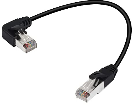 QIANRENON 90°angolo RJ50 10P10C Ethernet Cavo 10P10C maschio a ad angolo retto maschio comunicazione cavo,Cat5E,schermatura,connessioni microfoniche per dati e radio mobili, 30 cm/11.8 in (left)