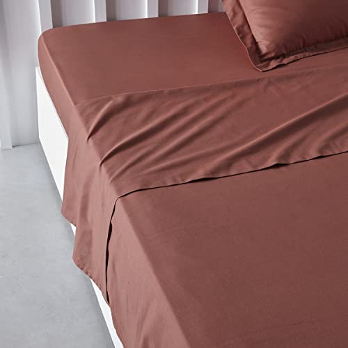 Today Essential - Lenzuolo piatto 2 persone 240 x 300 cm, in cotone tinta unita, rosso, regina