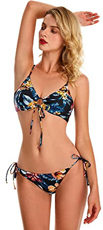 BaJooruly Bikini delle Donne Sexy Suspenders Due Pezzi Costume da Bagno a Vita Bassa Lace Up Costume da Bagno Regolabile(M, J1)