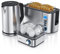Arendo - Wasserkocher mit Toaster SET und Eierkocher, Edelstahl Silber, Wasserkocher 1,5L 40° - 100°C, Toaster 4 Scheiben LED-Display 6 Bräunungsgrade, Eierkocher 1-8 Eier, Messbecher