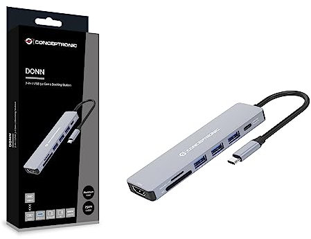CONCEPTRONIC DONN19G 7-in-1 USB 3.2 Gen 1 Dockingstation, HDMI, USB-A 3.0 x 3, SD, TF/MicroSD, 100 W USB PD