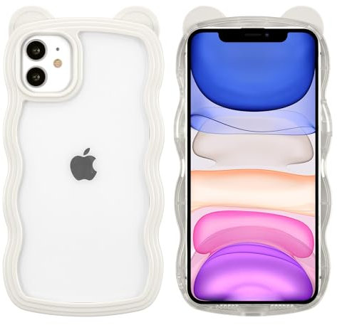 ZCDAYE Compatible with iPhone 11 Case, Cute Kawaii 3D Bear Ears Design, Clear Curly Wavy Shape Phone Case for Women Girls Soft TPU Shockproof Cover for iPhone 11 (6.1 inch), White
