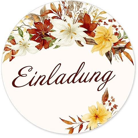 50 Aufkleber EINLADUNG - Blumenmotiv Rund Ø 4,5 cm, Besondere Anlässe Einladung, Motiv-Sticker
