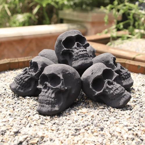Heyfurni Ceramic Skulls for Fire Pit, Outdoor Fire Tables, 7pcs Reusable Spooky Halloween Imitated Human Skull Gas Log for Party, Bonfire,Campfires,Fireplaces, 7cm
