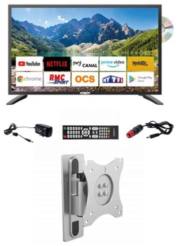 Antarion Pack TV LED 21.5 54cm Smart Connect Lecteur DVD Intégré + Support TV Camping Car