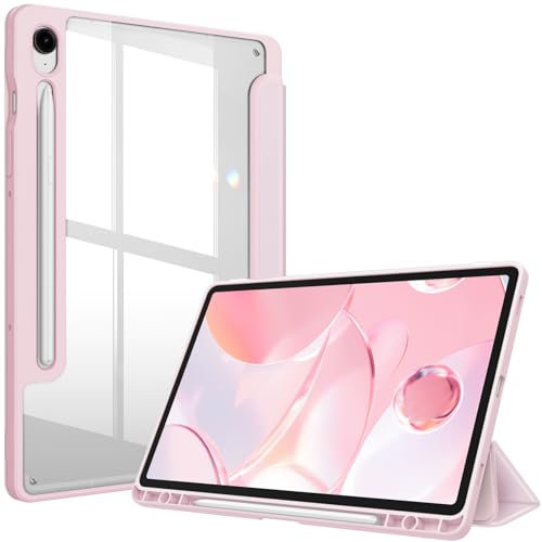 Fintie Hybrid Hülle für Samsung Galaxy Tab S10 FE/S9 FE 10.9/S9 11 Tablet mit Stifthalter - Stoßfeste Schutzhülle mit Transparenter Hartschale auf der Rückseite, Rosa
