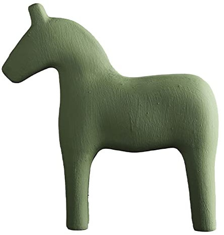 Tissting Holz Pferde Deko Figur 16cm/22cm Kleine Schreibtisch Handbemalt Reine Farbe Pferde Statue Bücherregal Tier Skulptur Kunst Handwerk für Wohnzimmer Schlafzimmer Kinderzimmer(22x23.5cm Grün)