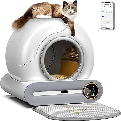 Arenero Gatos Inteligente Automático Cat Inodoro Gran Espacio Pet Trash Cat Pet Supplies Caja Arena Gato Control De App con Bolsas De Basura/Alfombrillas,Limpieza Fácil