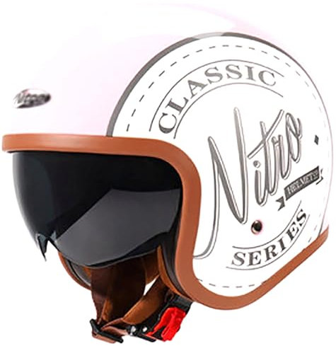 Casco moto 3/4 per adulti con doppia visiera, caschi ciclomotore retrò per uomo donna, casco moto mezza faccia caschi quattro stagioni omologati DOT
