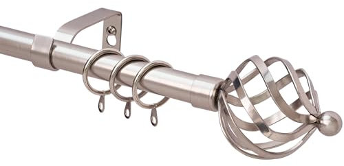 WL.Rocaille Curtain Pole Single Spiral Metal Extendable Adjustable 16/19mm Diamete Curtain Rod Set Decorative Window Includes Pair Of Finials Rings Brackets (Nickel, 70-120cm, 28-48inch)