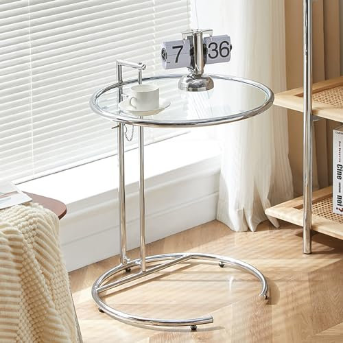 Table D'appoint Ronde avec Cadre en Métal, Table Dappoint en Verre, Petite Table Basse en Verre à Hauteur Réglable, pour Salon, Salle à Manger, thé, Décoration de la Maison (Size : Transparent)