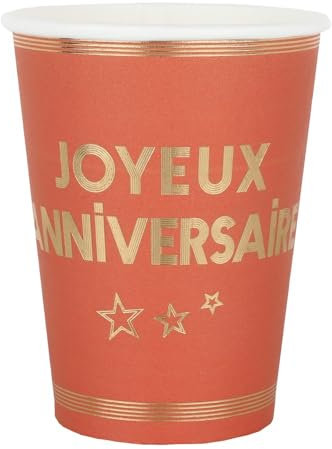 SANTEX 7984-112, Lot de 10 Gobelets Anniversaire Star d'un Jour, Terracotta