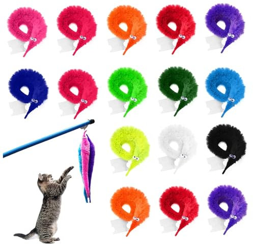 16Pcs Magic Worms Toys, Worm On A String 16 Colours Worms Soft Magic Snake Cat Toy Invisible Twisty Caterpillar Toy for Kids Carnival Party